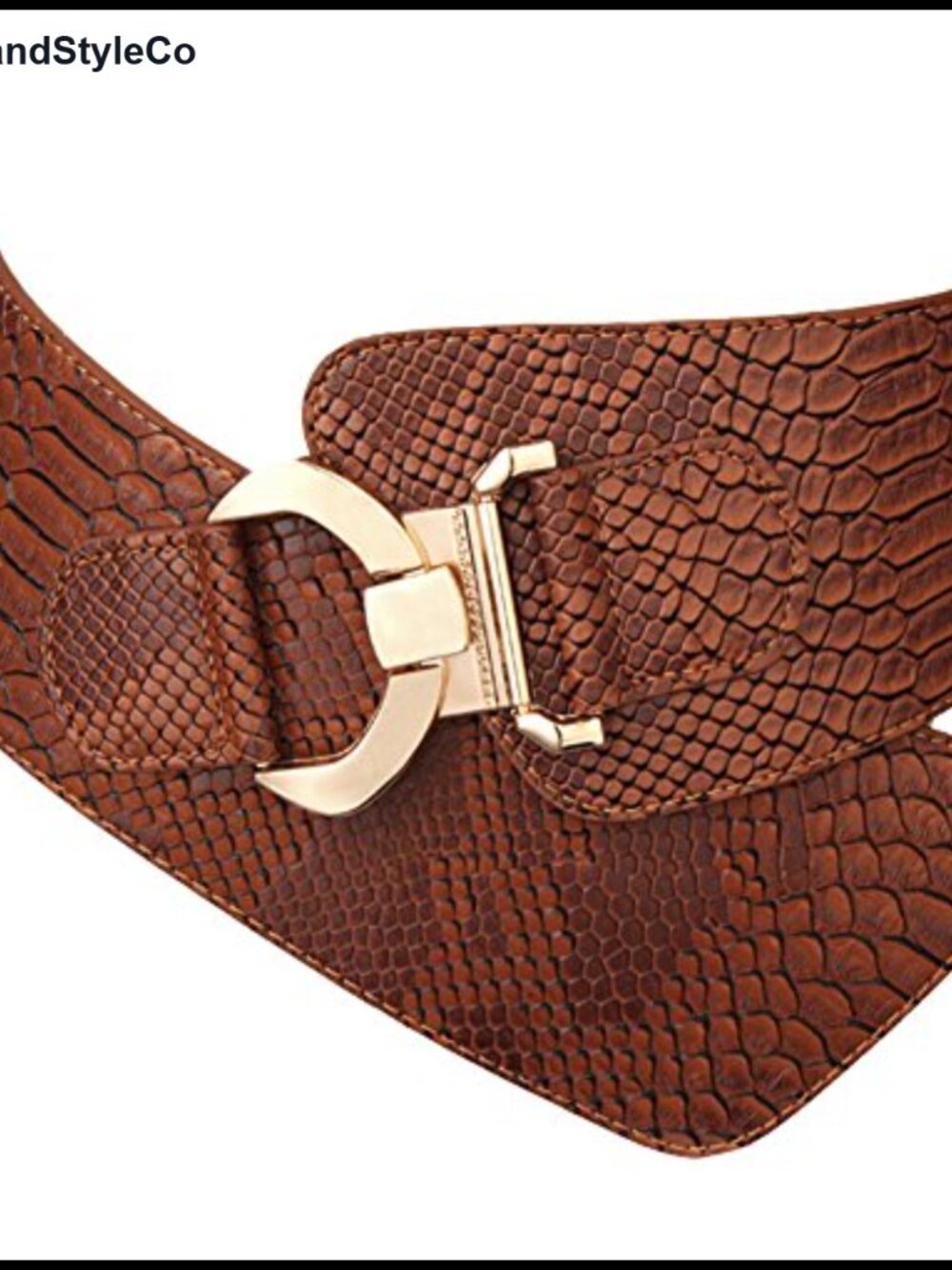 Women's Stretch Waist Belt Faux Leather Wide Elastic with Gold Buckle